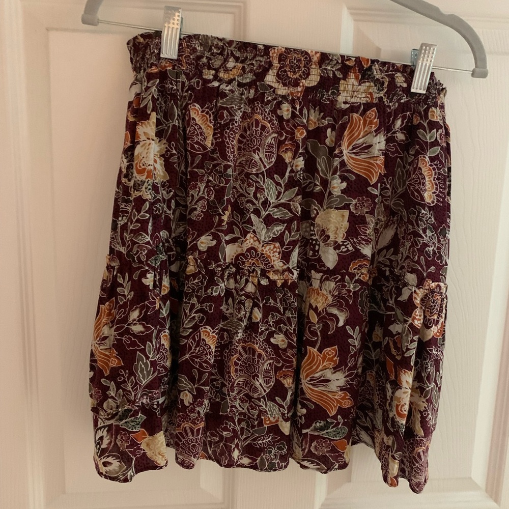 BB Dakota Burgundy Floral A-Line Skirt